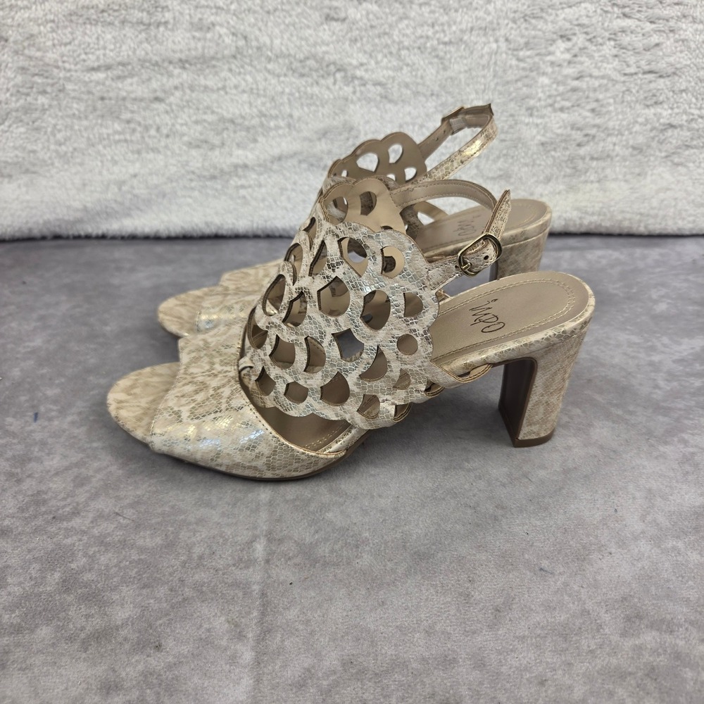 Impo Valmay Gold Metallic Snakeskin Laser Cut Block Heel Sandals 9.5W